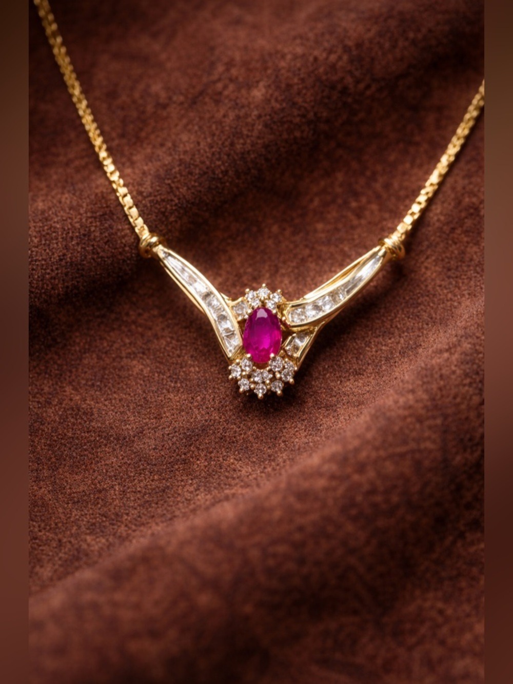 Vintage Italian ADL 10k Gold Ruby & Baguette Diamond Designer Necklace 4.3 grams - Picture 13 of 16